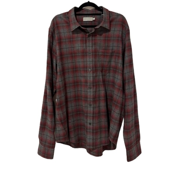 VINCE Double-Face Cotton Long-Sleeve Shirt Plaid Red and Gray - Picture 2 of 6